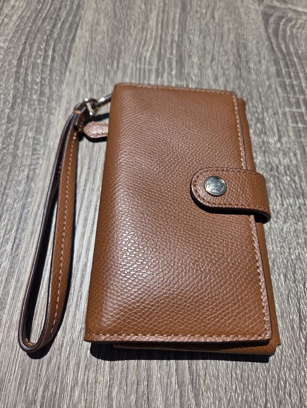 Coach Brown Leather Phone Snap Wristlet Wallet